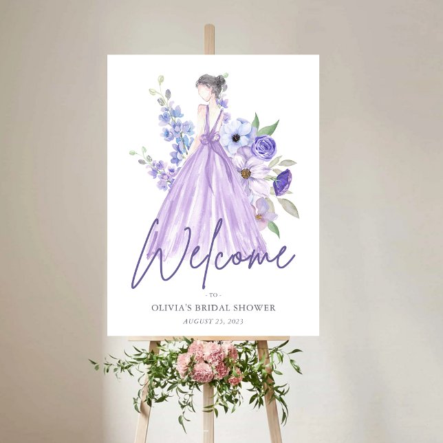 Chic Purple Flower Script Bridal Shower Welcome Foam Board (Chic Purple Flower Script Bridal Shower Welcome Foam Board)