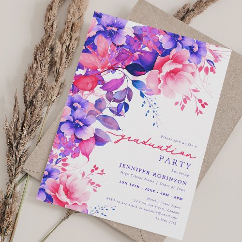 Chic Purple Garden Floral Graduation Party Invitation