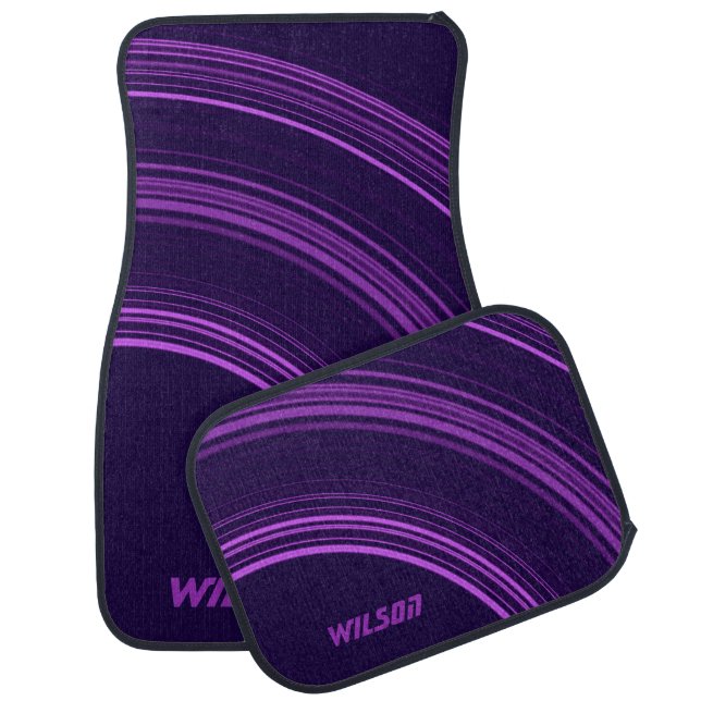 Chic purple geometric pattern monogram name car floor mat (Set)