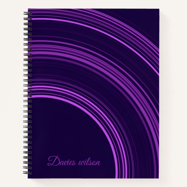 Chic purple geometric pattern monogram name notebook (Front)