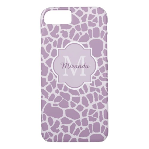 Chic Purple Giraffe Print With Monogram and Name iPhone 87 Case