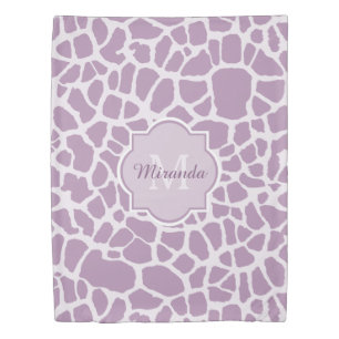 Chic Purple Giraffe Print With Monogram and Name Duvet Cover