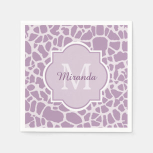 Chic Purple Giraffe Print With Monogram and Name Napkins