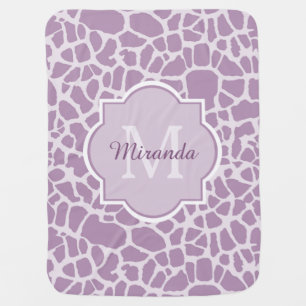 Chic Purple Giraffe Print With Monogram and Name Receiving Blanket