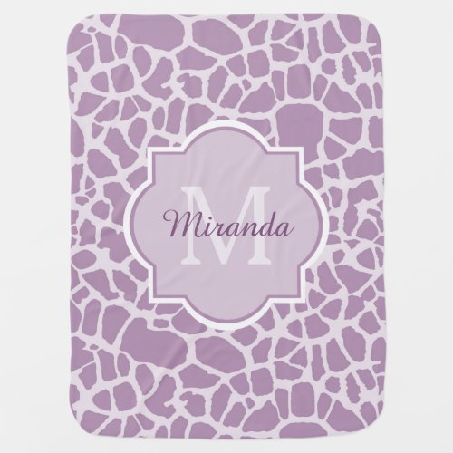 Chic Purple Giraffe Print With Monogram and Name Receiving Blanket