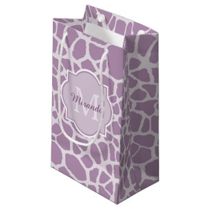 Chic Purple Giraffe Print With Monogram and Name Small Gift Bag