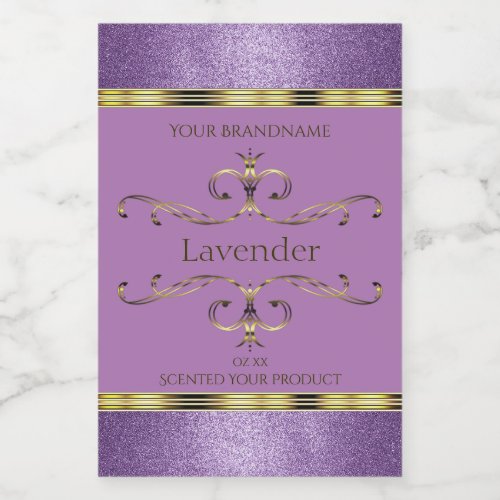 Chic Purple Glitter and Gold Ornate Product Labels