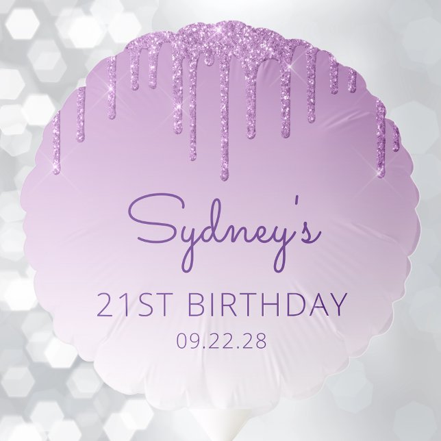 Chic Purple Glitter Drip 21st Birthday Party Balloon (Creator Uploaded)