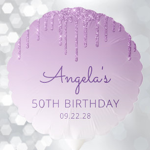Chic Purple Glitter Drip 50th Birthday Party Balloon