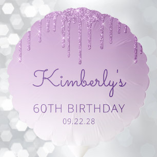 Chic Purple Glitter Drip 60th Birthday Party Balloon