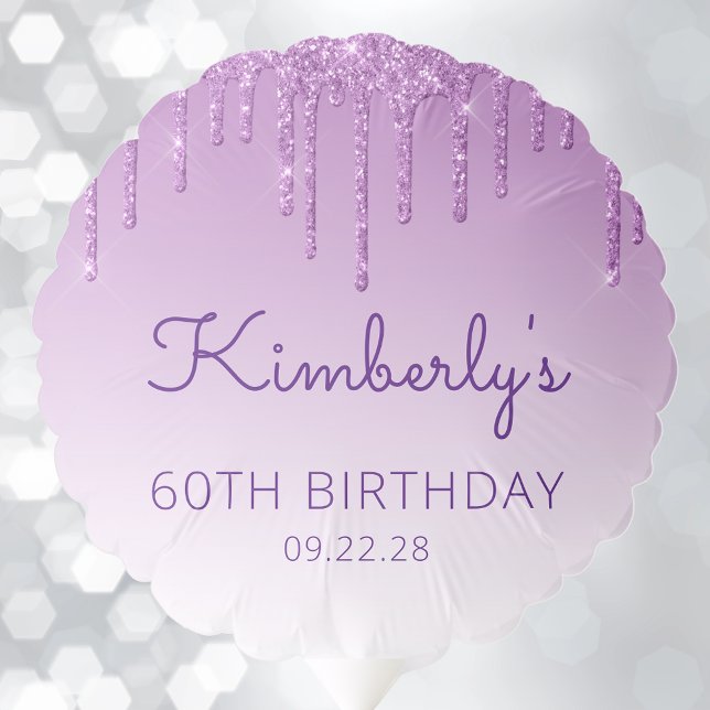 Chic Purple Glitter Drip 60th Birthday Party Balloon (Creator Uploaded)