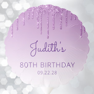 Chic Purple Glitter Drip 80th Birthday Party Balloon
