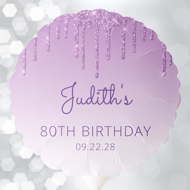 Chic Purple Glitter Drip 80th Birthday Party Balloon (Creator Uploaded)
