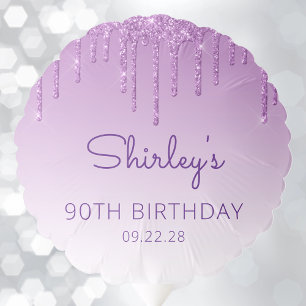 Chic Purple Glitter Drip 90th Birthday Party Balloon
