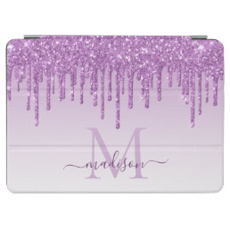 Chic Purple Glitter Drips Sparkle Monogram Script iPad Air Cover
