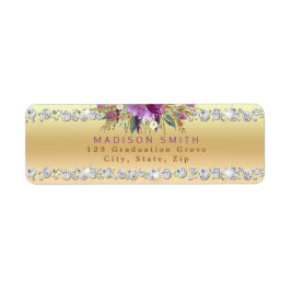 Chic Purple Glitter Flowers Diamonds Gold Label