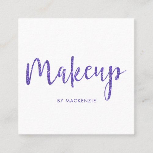 Chic Purple Glitter Glam Makeup Artist Square Business Card
