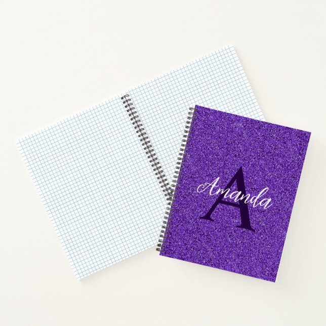 Chic Purple Glitter Monogram Name Notebook (Inside)
