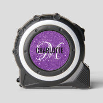 Chic purple glitter monogram name tape measure