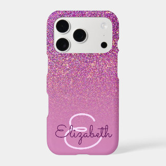 Chic Purple Glitter Ombre with Name & Monogram iPhone 17 Pro Case