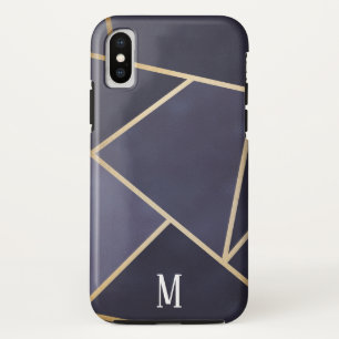 Chic Purple & Gold Abstract Monogram iPhone XS Case
