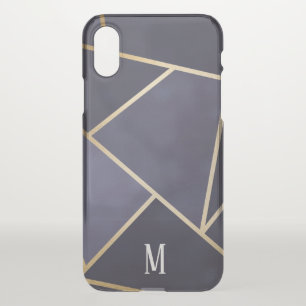 Chic Purple & Gold Abstract Monogram iPhone XS Case