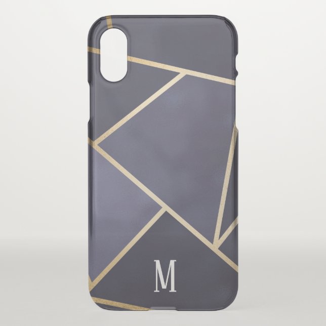 Chic Purple & Gold Abstract Monogram Uncommon iPhone Case (Back)