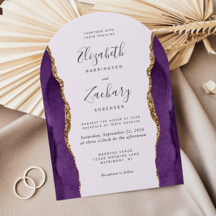 Chic Purple Gold Agate Arch Lavender Wedding Invitation