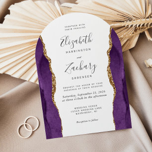Chic Purple Gold Agate Arch Wedding Invitation
