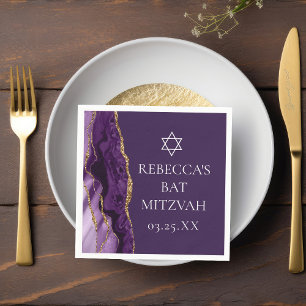 Chic Purple Gold Agate Bat Mitzvah Party Napkins