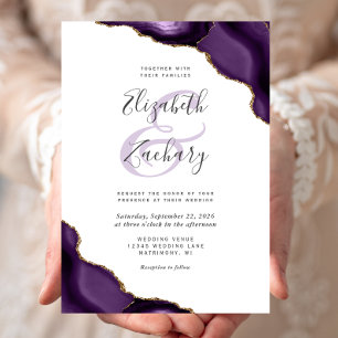 Chic Purple Gold Agate Corners Wedding Invitation