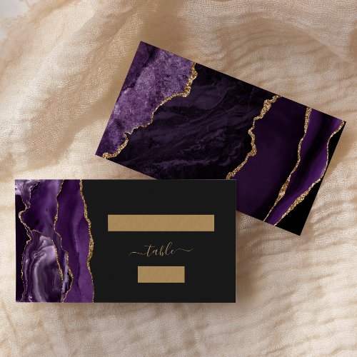 Chic Purple Gold Agate Dark Wedding Escort Place Card