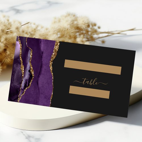 Chic Purple Gold Agate Dark Wedding Place Card