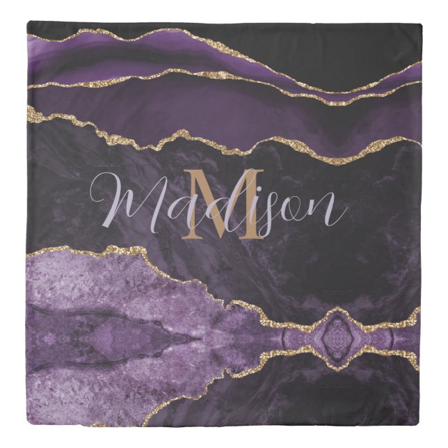 Chic Purple Gold Agate Glitter Trendy Duvet Cover (Front)