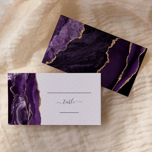 Chic Purple Gold Agate Lavender Wedding Escort Place Card (Creator Uploaded)