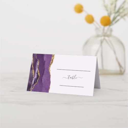 Chic Purple Gold Agate Lavender Wedding Place Card