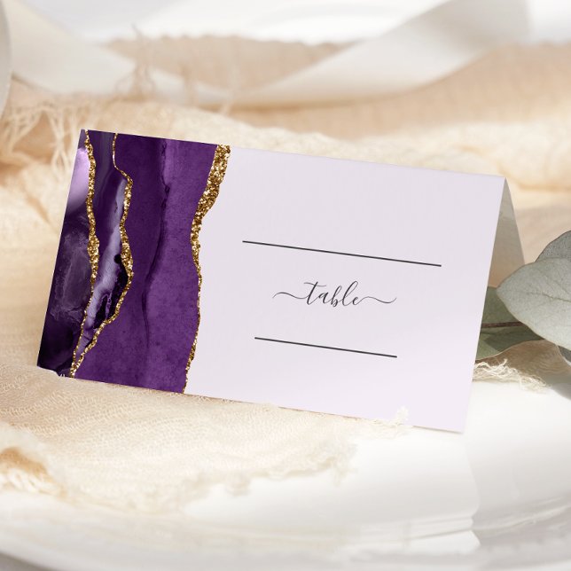 Chic Purple Gold Agate Lavender Wedding Place Card (Creator Uploaded)