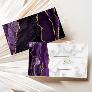 Chic Purple Gold Agate Marble Wedding Business Card
