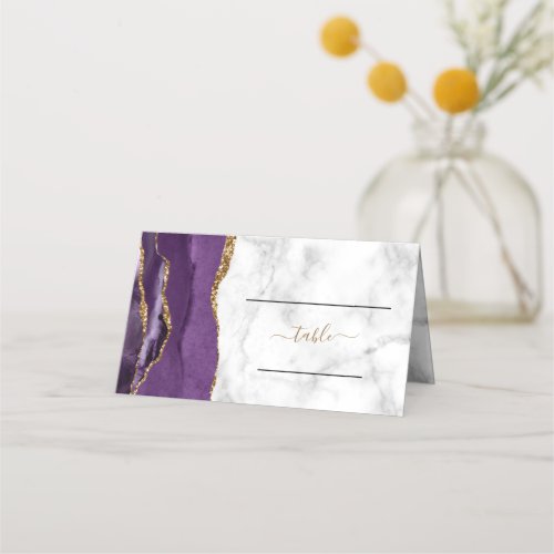 Chic Purple Gold Agate Marble Wedding Place Card