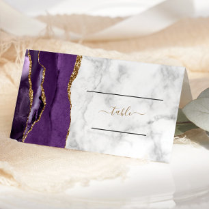 Chic Purple Gold Agate Marble Wedding Place Card