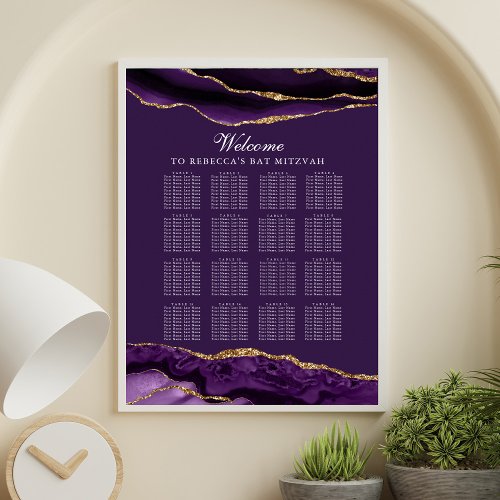 Chic Purple Gold Agate Party Seating Chart
