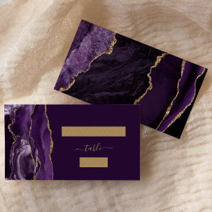 Chic Purple Gold Agate Plum Wedding Escort Place Card