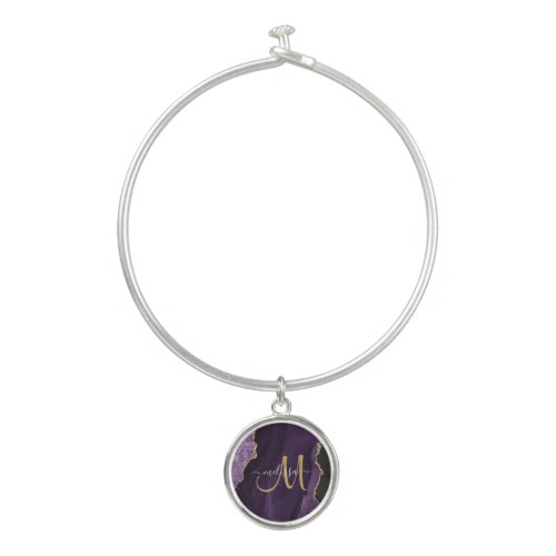 Chic Purple Gold Agate Script Monogram Custom Bangle Bracelet