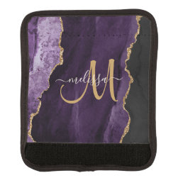 Chic Purple Gold Agate Script Monogram Custom Luggage Handle Wrap
