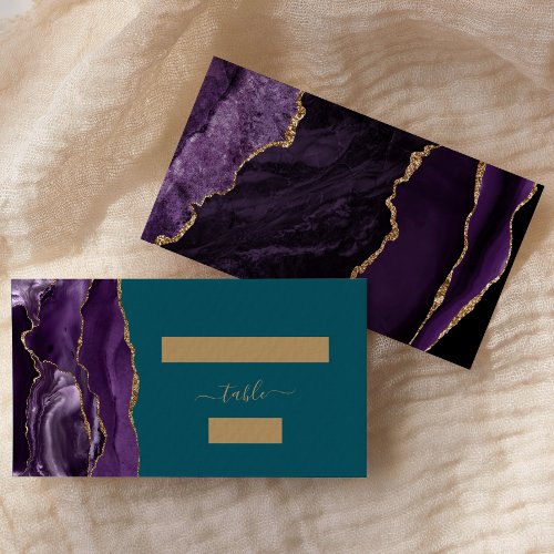 Chic Purple Gold Agate Teal Wedding Escort Place Card