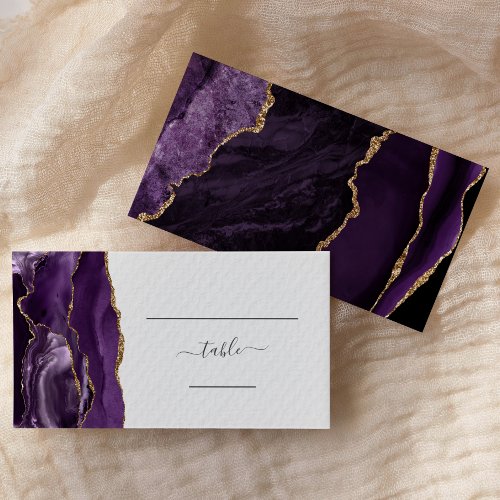 Chic Purple Gold Agate Wedding Escort Place Card