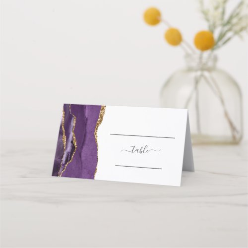 Chic Purple Gold Agate Wedding Place Card