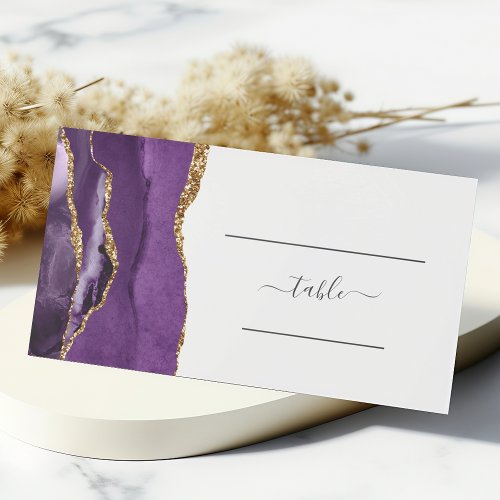 Chic Purple Gold Agate Wedding Place Card