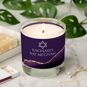 Chic Purple Gold Bat Mitzvah Customized Scented Candle