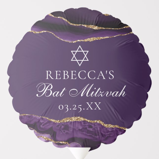 Chic Purple Gold Bat Mitzvah Party Custom Balloon (Front)